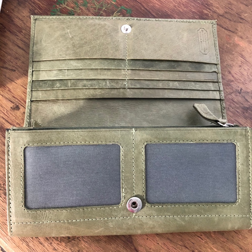 Green leather wallet.